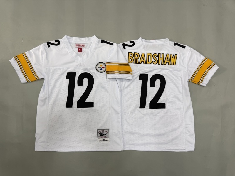 Youth Pittsburgh Steelers #12 Bradshaw White Throwback Limited Nike NFL Jersey 01